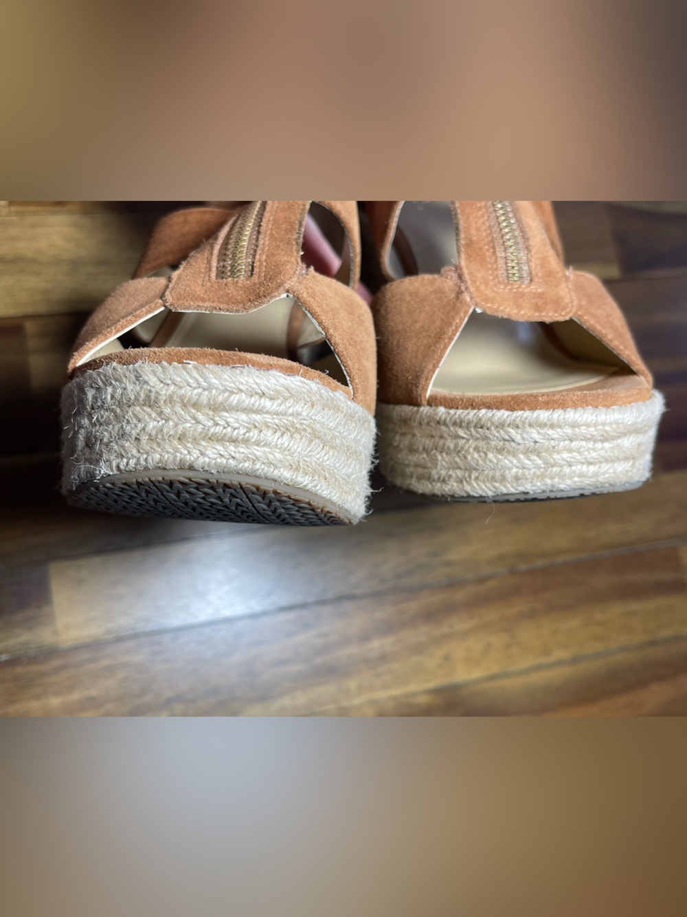 Michael Kors Damita Brown suede espadrille Wedge Sandals with Front Zipper - Picture 6 of 13